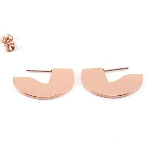 Rose Gold Semi Hoop Earrings Half Circle Statement